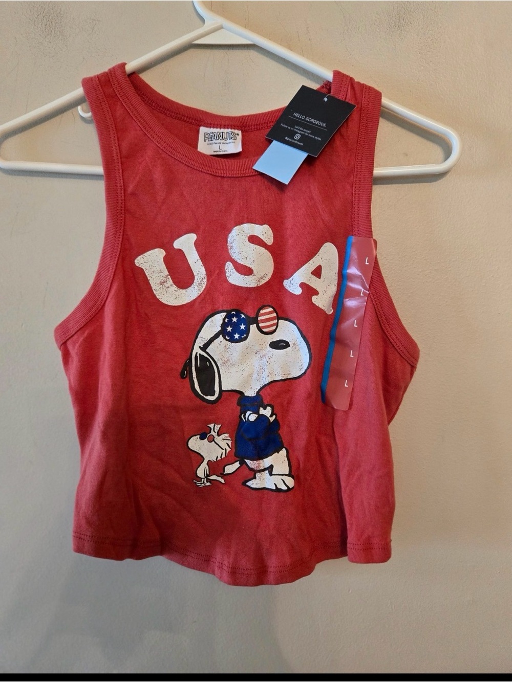 PEANUTS SNOOPY USA FITTED CROPPED TANK TOP SIZE Womens Large